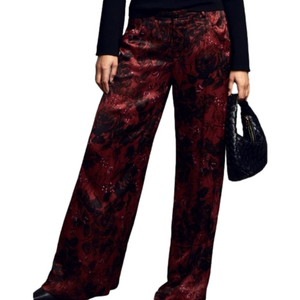 Anthropologie Low-Rise Pleated Trousers Red Motif size 6